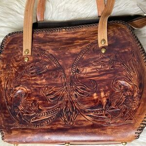 Brown Embossed Leather Tote Bag